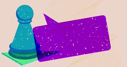 Risograph chess pawn with speech bubble and simple geometric elements Stock Footage 248190749
