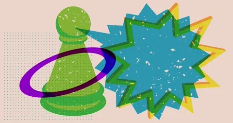 Risograph chess pawn with speech bubble, geometric elements Stock Footage 248190755