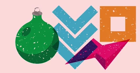 Risograph Christmas ball with geometric elements Video stock 293490135