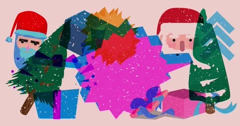 Risograph Christmas with speech bubble and geometric shapes animation Stock Footage 258879989