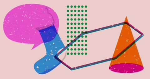 Risograph Christmas stocking and speech bubble with geometric elements Video stock 292943994