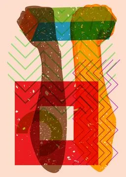 Risograph Clenched with geometric shapes. Objects in trendy riso graph prin.. Stock Illustration