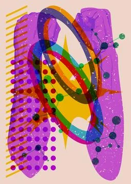 Risograph Clenched with geometric shapes. Objects in trendy riso graph prin.. Stockillustratie