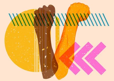 Risograph Clenched with geometric shapes. Objects in trendy riso graph prin.. 库存插图