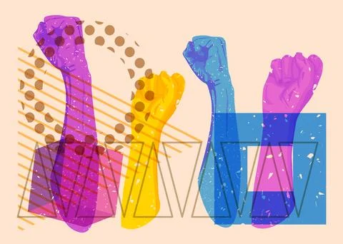 Risograph Clenched with geometric shapes. Objects in trendy riso graph prin.. Stockillustratie