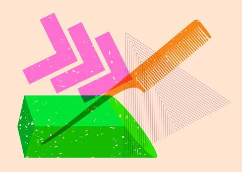 Risograph comb with geometric shapes. Objects in trendy riso graph print te.. Illustrazione stock