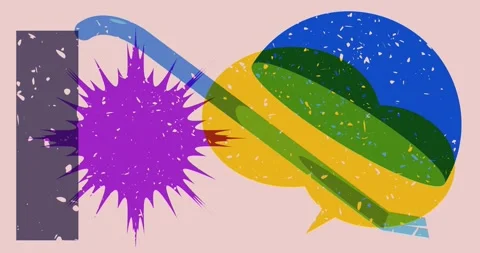 Risograph Crowbar and speech bubble with geometric elements video Video stock 312653928