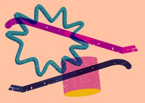 Risograph Crowbar with geometric shapes. Objects in trendy riso graph print.. Stock Illustration