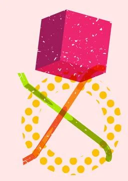 Risograph Crowbar with geometric shapes. Objects in trendy riso graph print.. 스톡 일러스트
