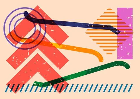 Risograph Crowbar with geometric shapes. Objects in trendy riso graph print.. Illustrazione stock