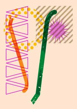 Risograph Crowbar with geometric shapes. Objects in trendy riso graph print.. 스톡 일러스트