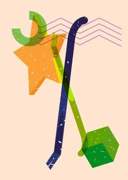 Risograph Crowbar with geometric shapes. Objects in trendy riso graph print.. 스톡 일러스트