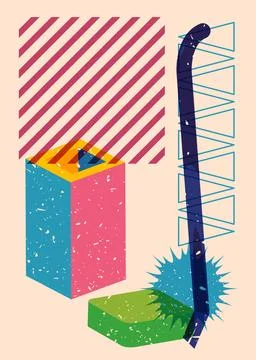 Risograph Crowbar with geometric shapes. Objects in trendy riso graph print.. 스톡 일러스트