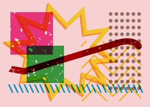 Risograph Crowbar with geometric shapes. Objects in trendy riso graph print.. 스톡 일러스트