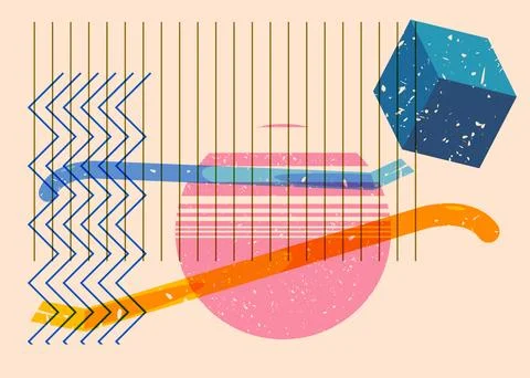 Risograph Crowbar with geometric shapes. Objects in trendy riso graph print.. 스톡 일러스트