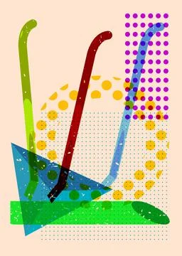 Risograph Crowbar with geometric shapes. Objects in trendy riso graph print.. Illustrazione stock