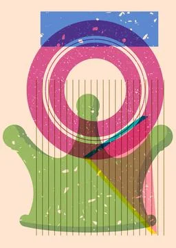 Risograph Crown with geometric shapes. Objects in trendy riso graph print t.. Stock Illustration