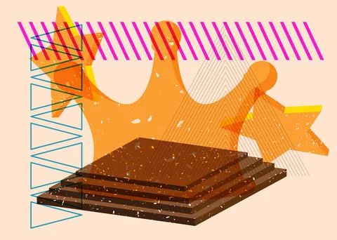 Risograph Crown with geometric shapes. Objects in trendy riso graph print t.. Stock Illustration