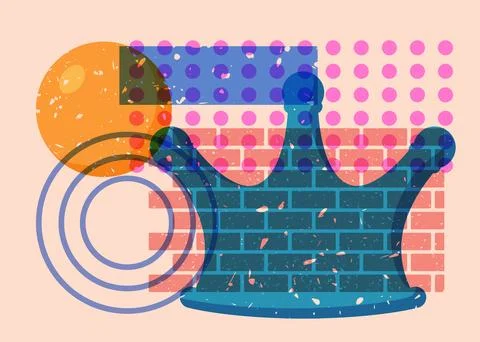 Risograph Crown with geometric shapes. Objects in trendy riso graph print t.. Stock Illustration