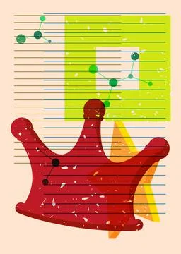 Risograph Crown with geometric shapes. Objects in trendy riso graph print t.. Stock Illustration
