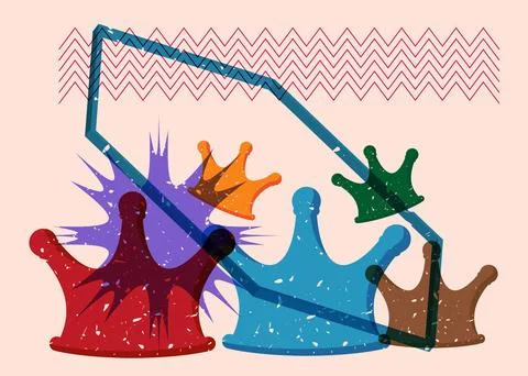 Risograph Crown with geometric shapes. Objects in trendy riso graph print t.. Stock Illustration