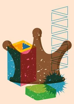 Risograph Crown with geometric shapes. Objects in trendy riso graph print t.. Stock Illustration