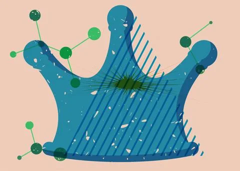 Risograph Crown with geometric shapes. Objects in trendy riso graph print t.. イラスト素材