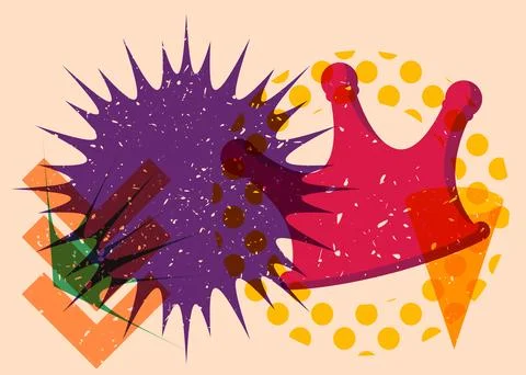 Risograph Crown with geometric shapes. Objects in trendy riso graph print t.. 스톡 일러스트