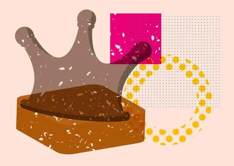 Risograph Crown with geometric shapes. Objects in trendy riso graph print t.. Stock Illustration