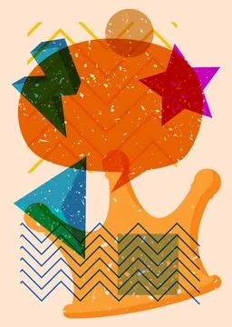 Risograph Crown with speech bubble with geometric shapes. Objects in trendy.. 스톡 일러스트