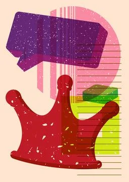 Risograph Crown with speech bubble with geometric shapes. Objects in trendy.. Stock Illustration