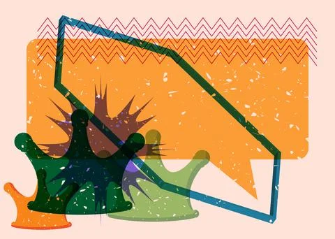 Risograph Crown with speech bubble with geometric shapes. Objects in trendy.. Illustrazione stock