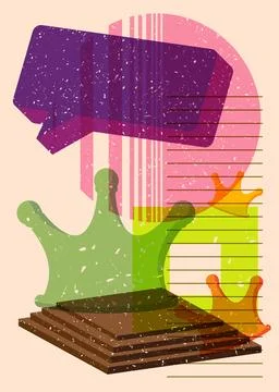 Risograph Crown with speech bubble with geometric shapes. Objects in trendy.. Иллюстрация