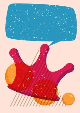 Risograph Crown with speech bubble with geometric shapes. Objects in trendy.. Иллюстрация