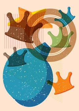Risograph Crown with speech bubble with geometric shapes. Objects in trendy.. Иллюстрация