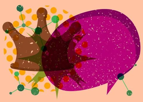 Risograph Crown with speech bubble with geometric shapes. Objects in trendy.. Stockillustratie