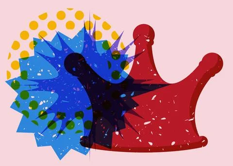 Risograph Crown with speech bubble with geometric shapes. Objects in trendy.. Иллюстрация