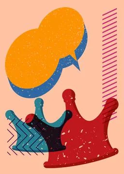 Risograph Crown with speech bubble with geometric shapes. Objects in trendy.. Иллюстрация