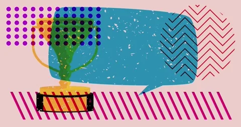 Risograph Cup and speech bubble with geometric elements Stock Footage 307566736