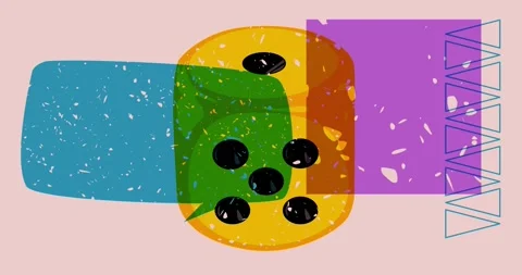 Risograph dice and speech bubble with geometric elements animation Stock Footage 314351035