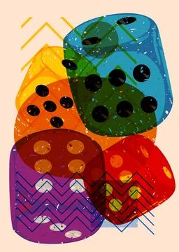 Risograph dice with geometric shapes. Objects in trendy riso graph print te.. Illustrazione stock