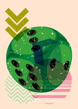 Risograph dice with geometric shapes. Objects in trendy riso graph print te.. Illustrazione stock