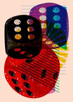 Risograph dice with geometric shapes. Objects in trendy riso graph print te.. Illustrazione stock