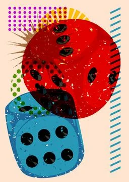 Risograph dice with geometric shapes. Objects in trendy riso graph print te.. Illustrazione stock