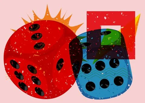 Risograph dice with geometric shapes. Objects in trendy riso graph print te.. Illustrazione stock