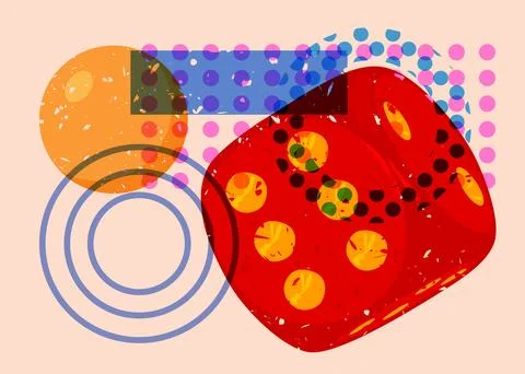 Risograph dice with geometric shapes. Objects in trendy riso graph print te.. Illustrazione stock