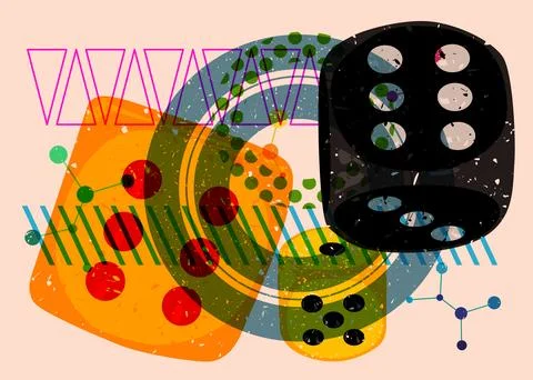 Risograph dice with geometric shapes. Objects in trendy riso graph print te.. Illustrazione stock