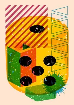 Risograph dice with geometric shapes. Objects in trendy riso graph print te.. Illustrazione stock