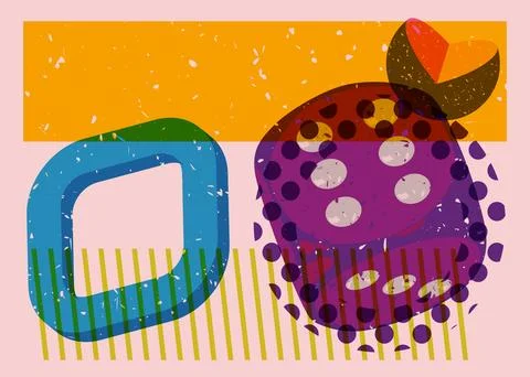 Risograph dice with geometric shapes. Objects in trendy riso graph print te.. Illustrazione stock