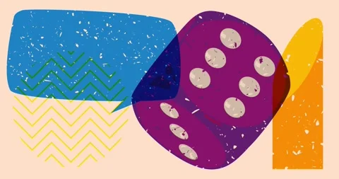 Risograph dice with speech bubble with simple geometric background Stock Footage 253614773